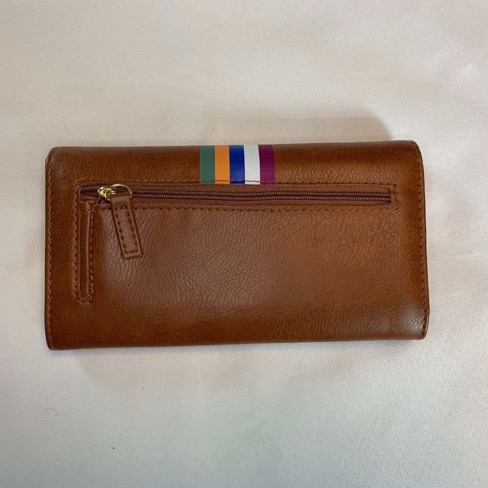 NWOT SafeKeeper Brand Brown with Colorful Stripes Trifold RFID Wallet! - Picture 2 of 12